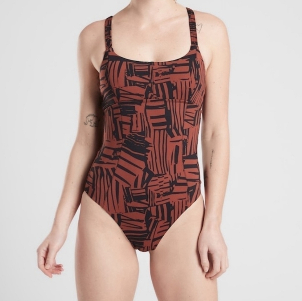 ATHLETA Sculpted Sienna One Piece Brown/Black Adjustable Straps Women's Size S
